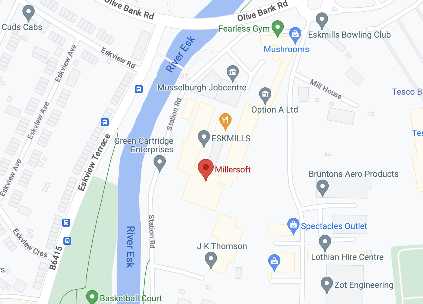 Map showing the Millersoft office in Musselburgh